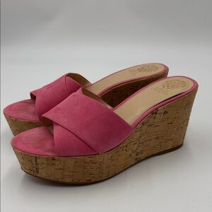 Vince Camito Kessina Pink Leather Wedge Sandals